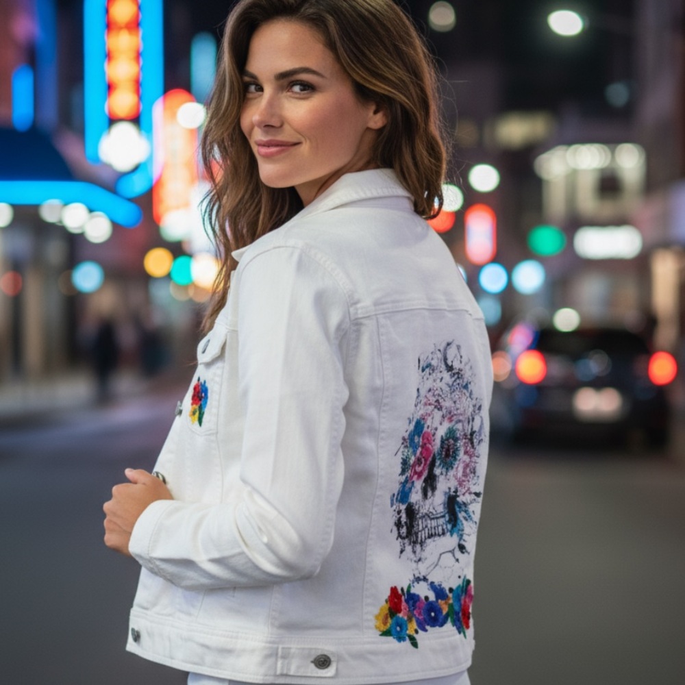 Celebrity Pink white denim jacket re vamped! New!